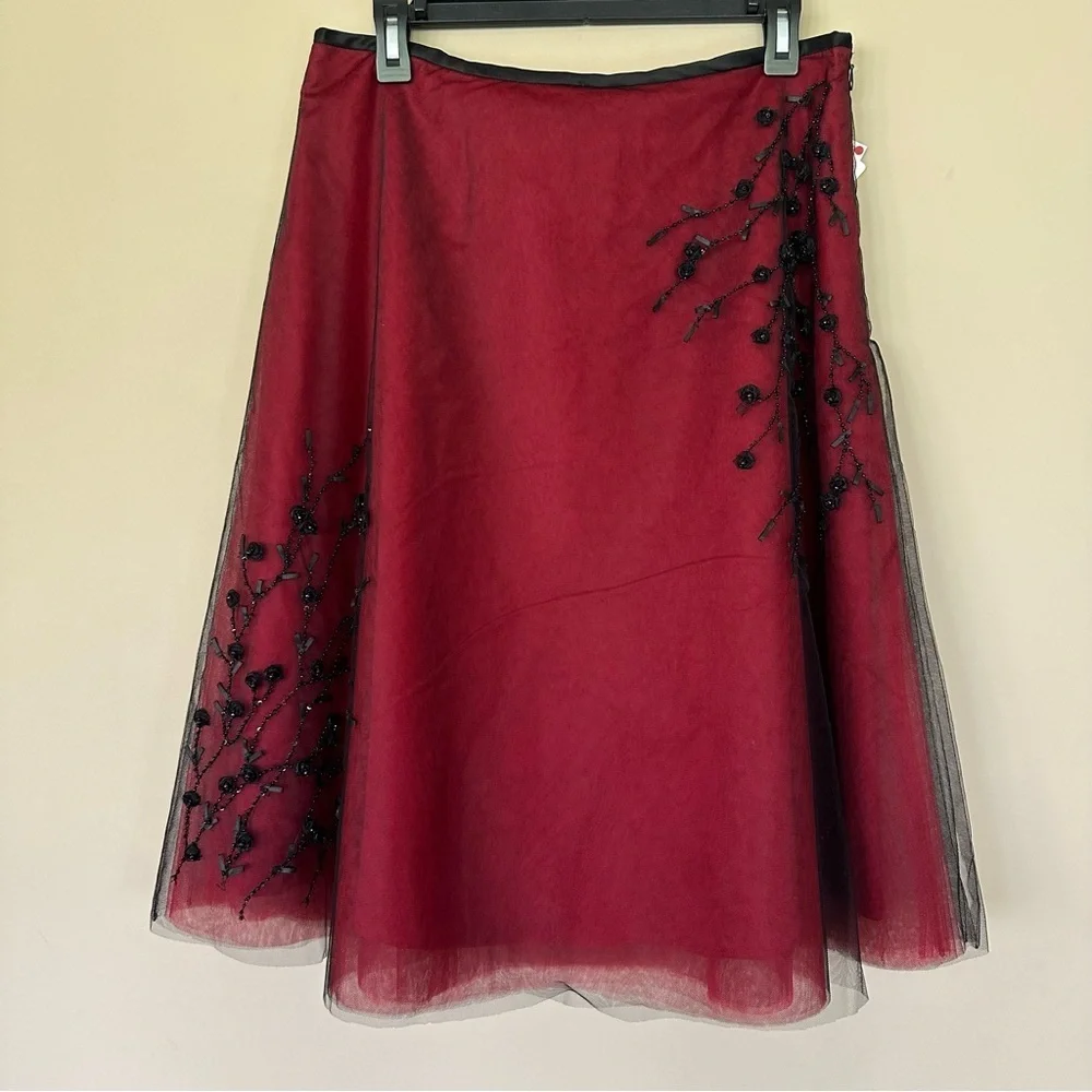 NWT Whimsigoth Skirt Y2K Women 10 Beaded Red Black Tulle Aline Dark Fairy Silk